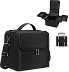 Large Makeup Carrying Train Case for Women,Black Travel Makeup Organizer Bag Storage Box,4 Tier Professional Nail Organizer Case with Adjustable Dividers for Nail Tools Jewelry MakeUp Brushes Toiletry